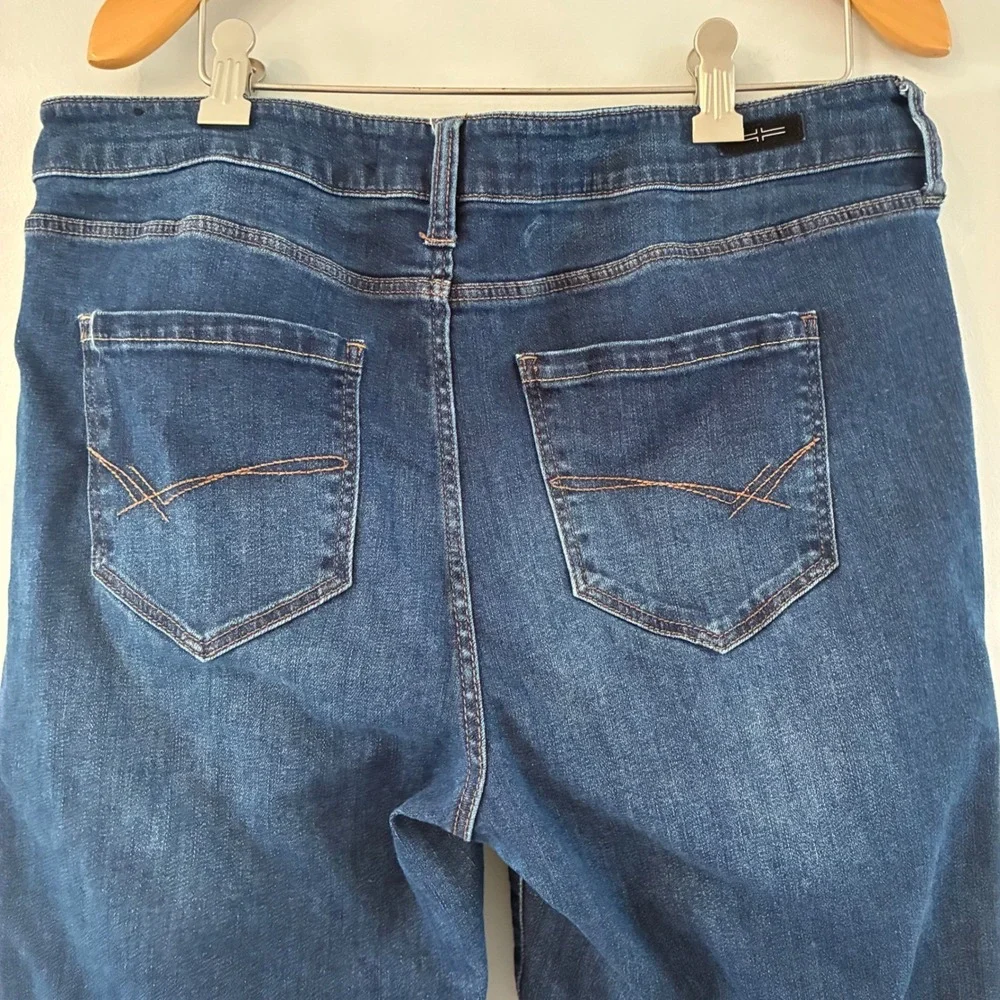 Liverpool Jeans Womens 12/31 Dark Blue Straight Leg Whiskered Stretch Cropped - Picture 6 of 16